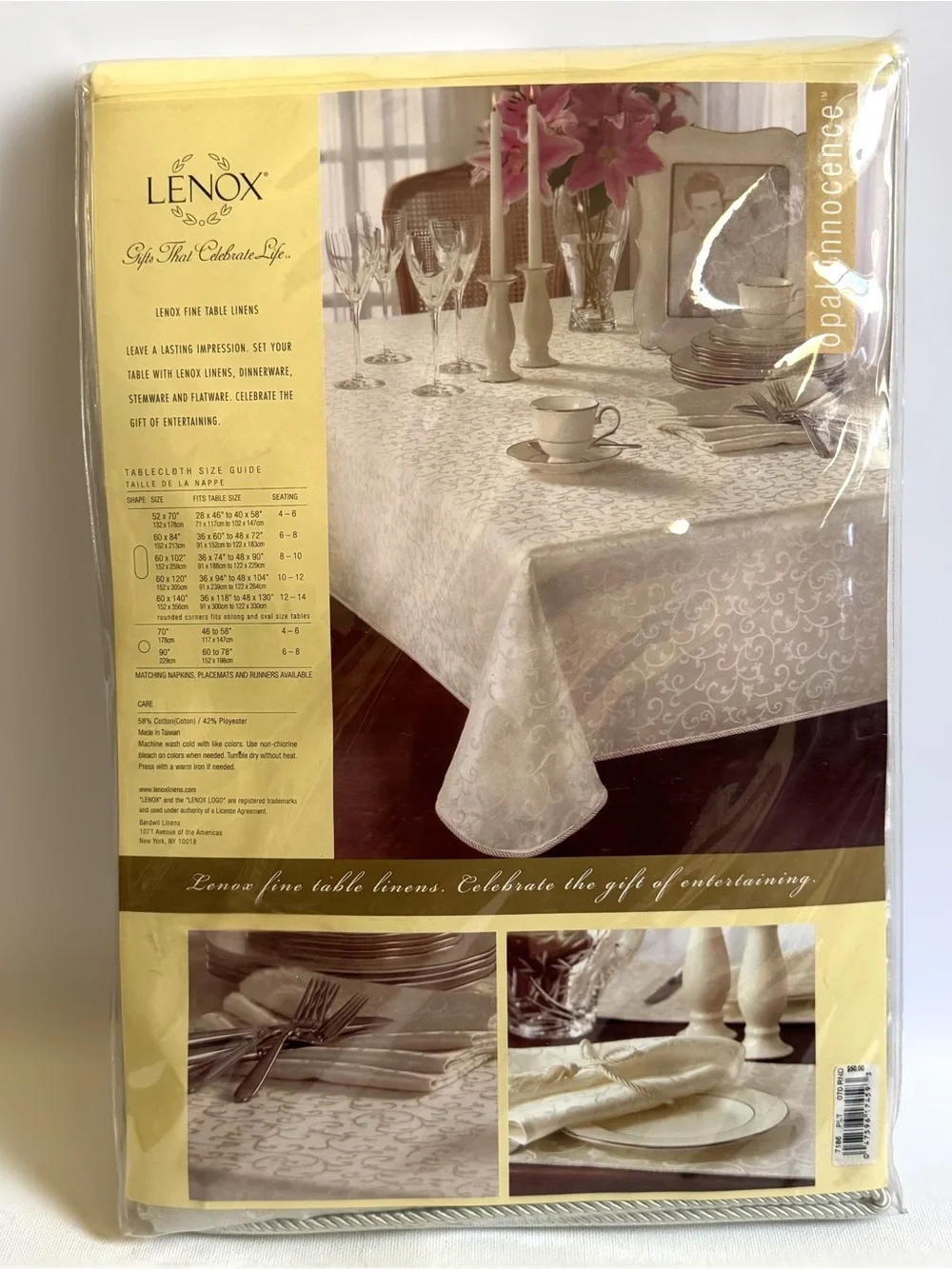 Lenox Tablecloth Opal Innocence 70 Inch Round Ivory Damask Scroll New
